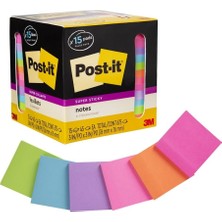 Süper Yapışkan Notlar, Çeşitli Parlak Renkler, 7,62 x 7,62 Cm, 15 Ped/paket, 45 Yaprak/ped, 2 x