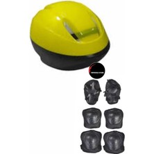 Çocuk Kask Dizlik Dirseklik Ellik Set 7 Parça, Sarı, Scooter Bisiklet Paten Kaykay Koruyucu