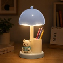 Ayıcıklı Mini Cartoon LED Masa Lambası USB Şarjlı 3 Kademeli Dimmer Işık Kalemlik ve Telefon