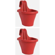 Tom1 Askılı Balkon Saksı 20 Cm, 3 Litre 2 Adet Kırmızı