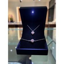 Anka Mücevherat Işıklı Kutuda 925 Ayar Gümüş Kalp Kadın Set (Pudra)