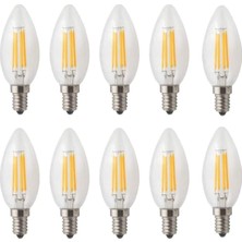 Rustik LED Ampul 4W E14 Ince Duy Gün Işığı 3000K 10 Adet Cata ERD25 Düz Mum Ampul
