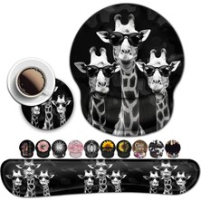 Bilgisayar Mouse Masa Pedi, Dikdörtgen Mouse Pad Bilek Koruyucu Soğuk Zürafalarla Basılmış, Er