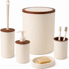 Gaga 5 Parça Banyo Aksesuar Seti - 6 Litre Çöp Kovası - Wc Fırçası - Sıvı Sabunluk - Diş F