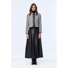 Zühre Tweed Desenli Deri Detaylı Ikili Ekru/siyah Takım 1658