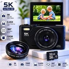 Çeşithane 75MP 5k Dijital Fotoğraf Makinesi, 18X Zoom, Wifi, Döner Ekran, Vlog Kamera, Öğrenci