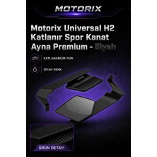 Motorix H2 Katlanır Spor Kanat Ayna Premium Siyah Tüm Motosiklet Modelleriyle Uyumlu Geniş Görüş Açısı