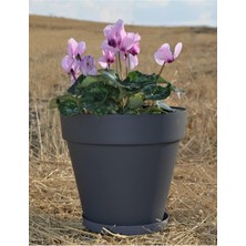 Yalı Saksı 6 Lt 1 Adet Antrasit Renkli Plastik Çiçek Saksısı Tabaklı