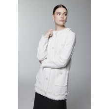 Zühre Tweed Dokulu Cep Detaylı Ekru Ceket 0151