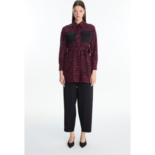 Zühre Tweed Desenli Kuşaklı Ikili Mürdüm Takım 1704