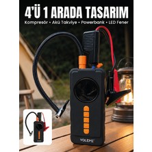 4'ü 1 Arada Akü Takviye Cihazı Dijital Lastik Şişirme Kompresörü 10000MAH Powerbank ve LED Fener - Lisinya