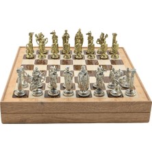 Büyük Boy Metal Ingiliz Satranç Takımı Parlak ve Rustik Desenli Sandıklı Mdf TAHTASI(36X3