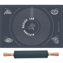 Gri 45X65 cm Silikon Hamur Açma Matı ve Siyah Dönerli Merdane