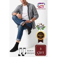 Golden Socks Kısa Konç Derbili Burun Dikişsiz Erkek Çorap Kolej Yıkamalı Penye Iplik 3'lü Çift