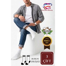 Golden Socks Kısa Konç Derbili Burun Dikişsiz Erkek Çorap Kolej Yıkamalı Penye Iplik 3'lü Çift