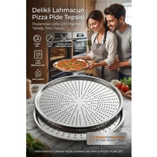 2'li Set Delikli Lahmacun Pizza Pide Tepsisi, 32 cm Paslanmaz Çelik Çıtır Pişirme Tabağı, Fı