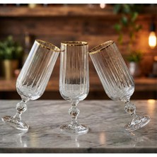 Bohemia Kristal Optik Altın Yaldızlı Cam Uzun Kadeh Seti, 6'li Su ve Meşrubat Bardakları Krista