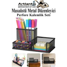 Masaüstü Metal Kalemlik Seti 3 Lü Kombo 1 Paket Fileli Perfore Pastel Renkli Kalemlik Kağıtlık