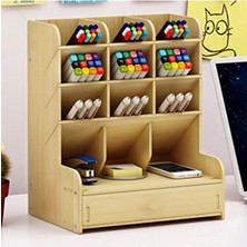Çapraz 9 Bölmeli Çekmeceli Akçaağaç Masaüstü Kalemlik Organizer, AMZ052