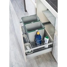Starax Plastik Çekmece Içi Otomatik Kapak Çöp Kovası ve Deterjan Seti, 2X12L, Mutfak Dolabı �