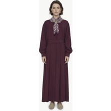 Zühre Kuşaklı Şal Detaylı Akışkan Bordo Elbise 0579