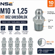 Nse M10X1,25 H1 Düz Gresörlük 10 Adet – Ince Diş Yağlama Nipeli Gresörlük Meme Ucu – Makine ve Araç Yağlama Aparatı