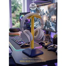 Marsel Dizayn Sarı Lacivert Dekoratif Gamer Kulaklık Standı - Kulaklık Tutucu - 24 cm