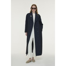 Zühre Şal Yaka Kuşaklı Broş Detaylı Lacivert Giy Çık 0365