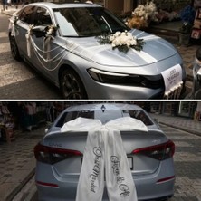Monamilie Kişiye Özel Isim Yazılı Gelin Arabası Süsleme Seti - 7 Parça Bagaj Kurdelesi Kapı Süsü Kaput Çiçeği Just Married