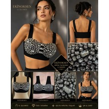 Kristal Taş Işlemeli Geceler ve Partiler Için Push Up Dolgulu Crop