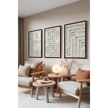 1001 Siyah Çerçeveli 3’lü Tablo Seti Gri Geometrik Desenler – Modern Çizgiler Ofis Set 30032, 15