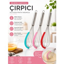 Ceyzi Krom Saplı Çelik Metal Çırpıcı - Renkli Silikon Kazıyıcılı - 30 cm
