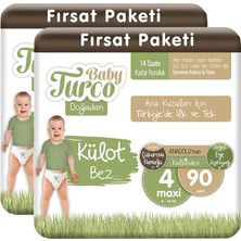 1001 Baby Turco Doğadan Fırsat Paketi 4 Numara Maxi 90X2 180 Adet Külot Bebek Bezi