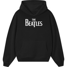 BarsDepo The Beatles Baskılı Oversize Unisex Siyah Hoodie Sweatshirt