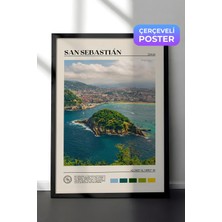 1001 Siyah Çerçeveli Duvar Tablosu San Sebastian Körfezi ve Ada Manzarası Ispanya Salon Dekoru, 13 x
