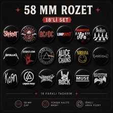 18'li Rock Metal Rozet Seti | Rammstein Metallica Nirvana Slipknot ve Rock Grubu Rozetleri