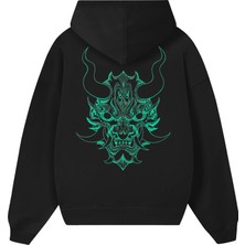 BarsDepo Gotik Ejderha Baskılı Oversize Unisex Siyah Hoodie Sweatshirt