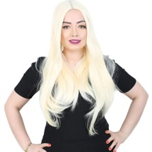 Egecen Fiber Sentetik Uzun Düz Peruk / Açık Platin