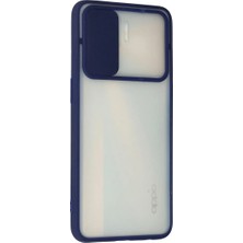 Ankaverse®   Reno 4 Lite Kılıf Palm Buzlu Kamera Sürgülü Silikon - Lacivert