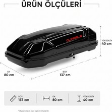 Durable 350 Litre Araç Üstü Kilitli Tavan Port Bagajı Siyah