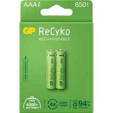 Get Store Gp Recyko 650MAH Aaa Şarj Edilebilir Ince Kalem Pil 2'li Paket