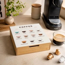 Meturas Cam Kapaklı Çekmeceli Bambu Kahve Organizeri, Kapsül Çay Şeker Düzenleyici 30×30×10 cm Barista