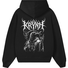 BarsDepo Oversize Unisex Siyah Hoodie Gotik Kuru Kafa Baskılı Kapüşonlu Sweatshirt**