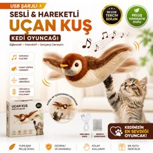 Ufak Tefek Şeyler USB Şarjlı Sensörlü Sesli Hareketli Uçan Kuş Kedi Oyuncağı Peluş Etkileşimli Kedi Oyuncağı