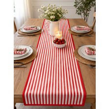 Calina Home Kırmızı Çizgili Masa Örtüsü Runner (Duck Kumaş)