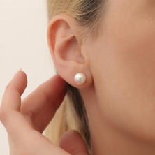 Nox Jewelry 9 mm Yuvarlak İnci Detaylı Rodyum Kaplama Kadın Çivi Gümüş Küpe - EP00134
