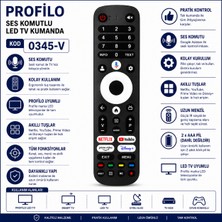 AŞIK STORE Profilo 0345-V Ses Komutlu Akıllı LED Tv Kumandası Netflix Youtube Prime Video Disney+ Tuşlu