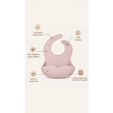 Ruvera Silikon Mama Önlüğü LFGB Sertifikalı Su Geçirmez Ayarlanabilir Geniş Cepli | Blush Pink