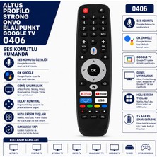 AŞIK STORE Altus Profilo Strong Onvo Blaupunkt Google Tv Uyumlu Ses Komutlu Akıllı Tv Kumandası