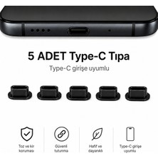 Emre Bilişim Type-C Uyumlu Şarj Girişi Toz Önleyici Tapa Seti -Siyah Premium Koruma 5 Adet